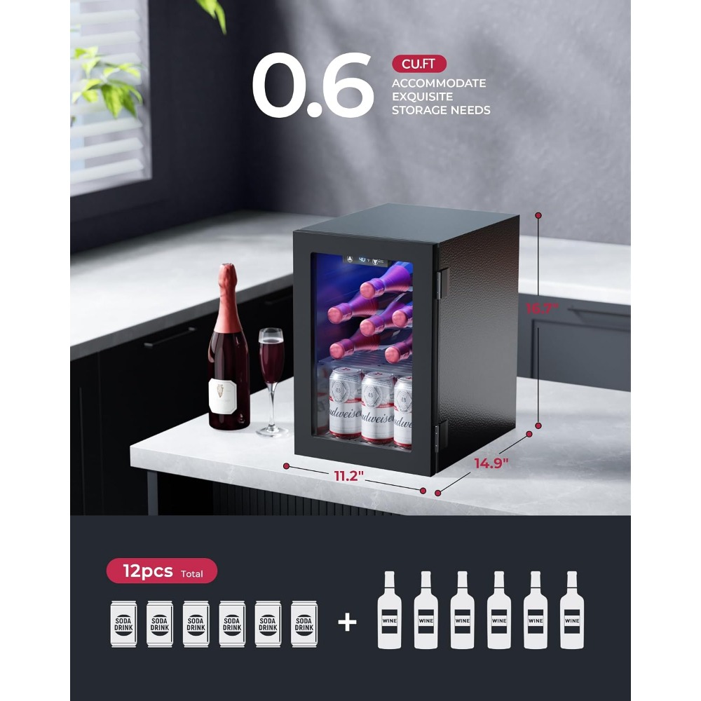 24캔 미니 냉장고, 0.6 Cu.Ft 음료 쿨러, 블 - Home Bar Shelf 리뷰 및 가격
